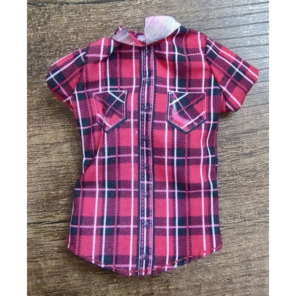 2016 Farmer Barbie Doll Red Plaid Sleeveless Shirt Only Z34
